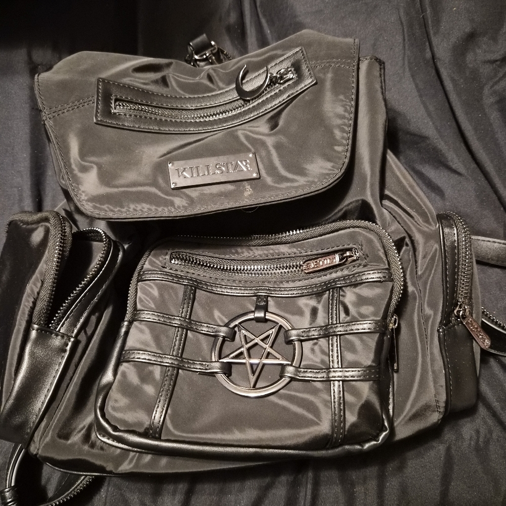 Killstar Black Backpack with Crescent and Pentagram Accents
